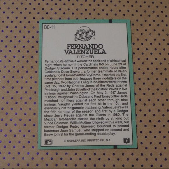 Fernando Valenzuela BC-11 Baseball Card - Picture 2 of 2